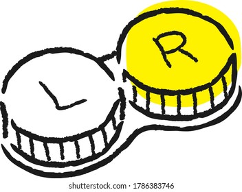 Illustration of a case that stores contact lenses.