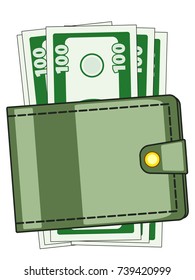 Illustration of the cash wallet with dollars