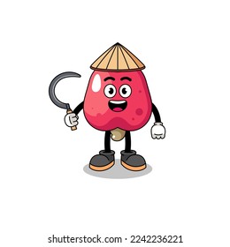 Illustration of cashew as an asian farmer , character design