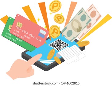 An illustration of cashless payment using a smartphone