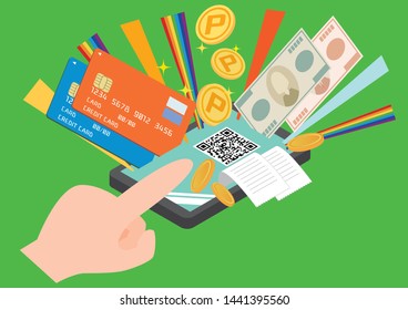 An illustration of cashless payment using a smartphone