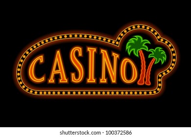 illustration of casino background with glowing palm tree