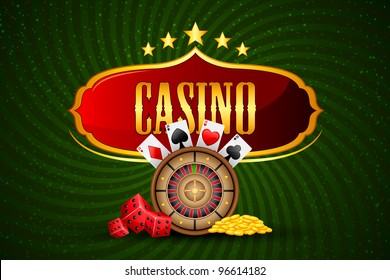 illustration of casino board with roulette and coin