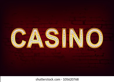 illustration of casino text with diamond on gold