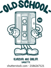 Illustration of cassette tape character in retro cartoon style.
Suitable for t-shirt designs, stickers and more