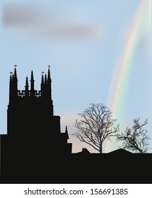illustration with castle and bare trees