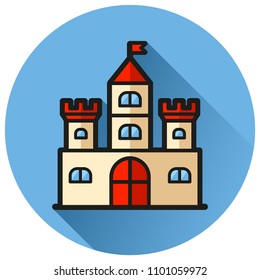 Illustration of castle circle blue flat icon