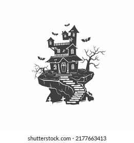 Illustration Of Castle, Dracula House, Halloween Icon, Vector Art.