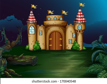 Illustration of a castle at the forest