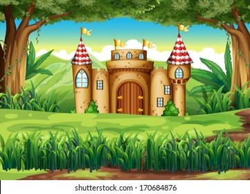 Illustration of a castle at the forest