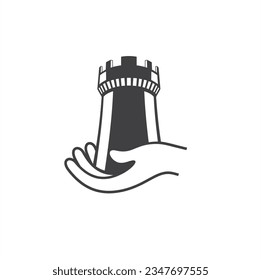 ilustración del fuerte del castillo y de la mano, arte vectorial.
