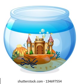 Illustration of a castle inside the aquarium on a white background