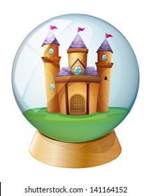 Ilustración de un castillo dentro de una bola de cristal sobre un fondo blanco