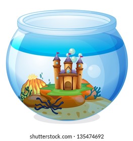 Illustration of a castle inside the jar on a white background