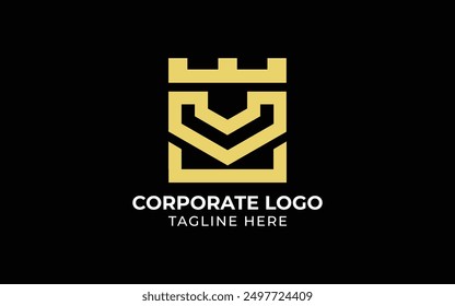 Illustration of castle logo design template vector, letter C  V for castle gate logo design unique
