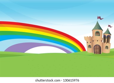 Illustration of a castle and the rainbow