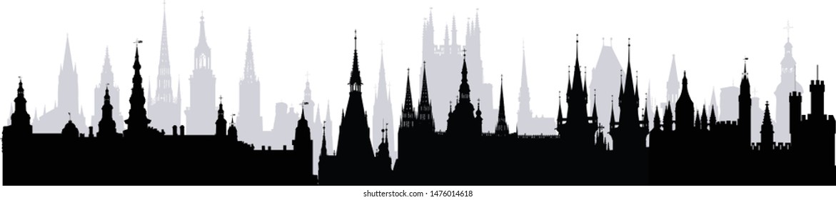 illustration with castle silhouette on white background