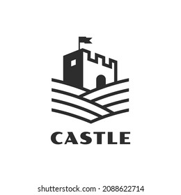 Illustration Castle tower logo concept on high hill logo design