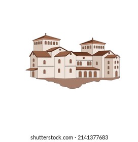 ILLUSTRATION OF CASTLE IN TUSCAN HILLS ITALY