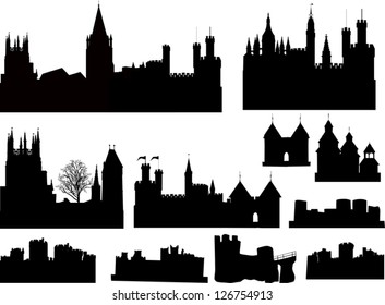 illustration with castles and towers silhouettes collection