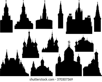 illustration with castles and towers silhouettes collection