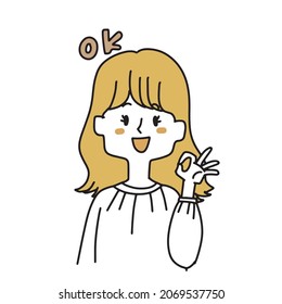 Illustration of a casual woman gesturing OK