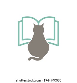 Illustration cat animal with book education modern sign logo design template