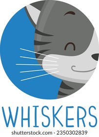 Illustration of a Cat Animal Showing Its Whiskers. Learning Body Parts