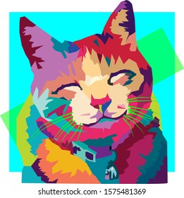 illustration of cat, animal vector, colorful, wpap