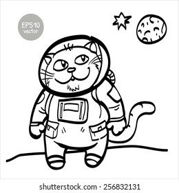 illustration cat astronaut no color