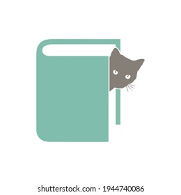 Illustration cat with book education modern sign logo design template