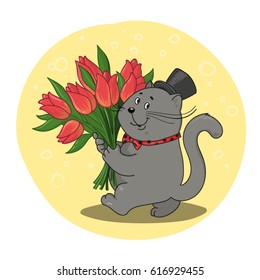 Illustration of Cat with a bouquet