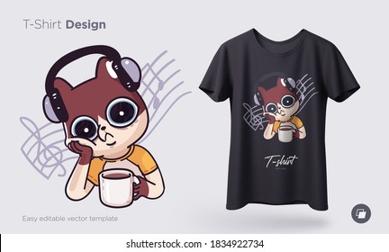 Illustration of a cat busy with daily household chores. Prints on T-shirts, sweatshirts, cases for mobile phones, souvenirs. Isolated vector illustration