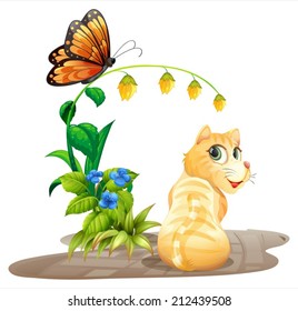 Illustration of a cat and a butterfly
