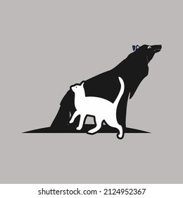 Illustration of cat and canine dog silhouette