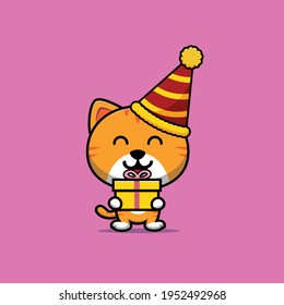 illustration of a cat carrying a birthday present vector design