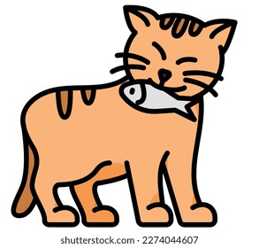 Illustration of cat catching fish.