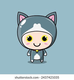 The Illustration of Cat Character Blue Grey White