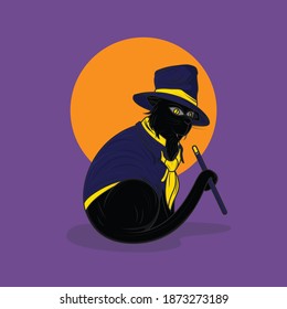 Illustration of cat character with magic costume and magic wand belonging to him