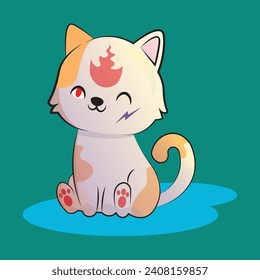 Illustration of a cat character with super powers, cute and adorable, chibi