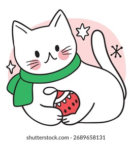 Ilustración de gato con regalo de Navidad.