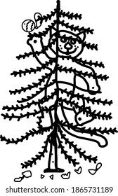  illustration of a cat with a christmas tree