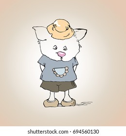 illustration of a cat in clothes