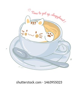 Illustration of a cat in coffee cup, vector illustration
