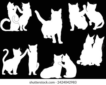 illustration with cat collection isolated on black background