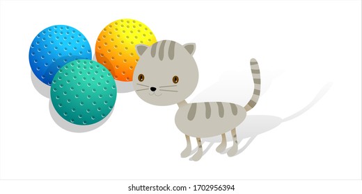 Illustration of cat with colorful ball, with white background vector