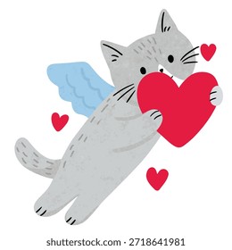 Ilustración de un gato Cupido con un corazón	
