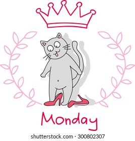 illustration of a cat. days of the week