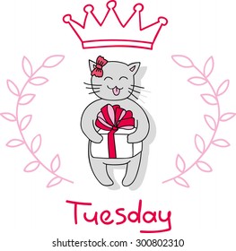 illustration of a cat. days of the week