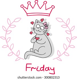 illustration of a cat. days of the week